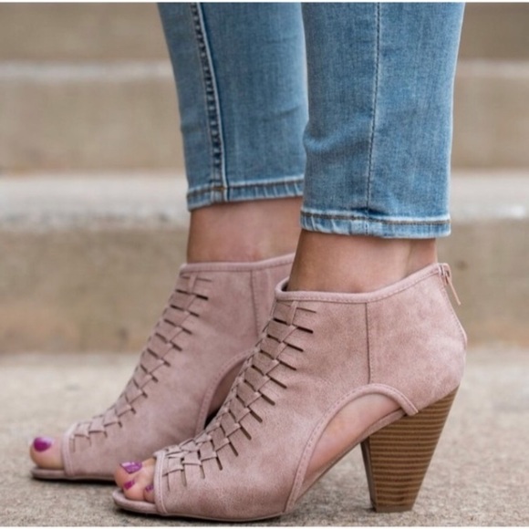 Distressed Blush peep toe booties with 3inch heel - Picture 2 of 3